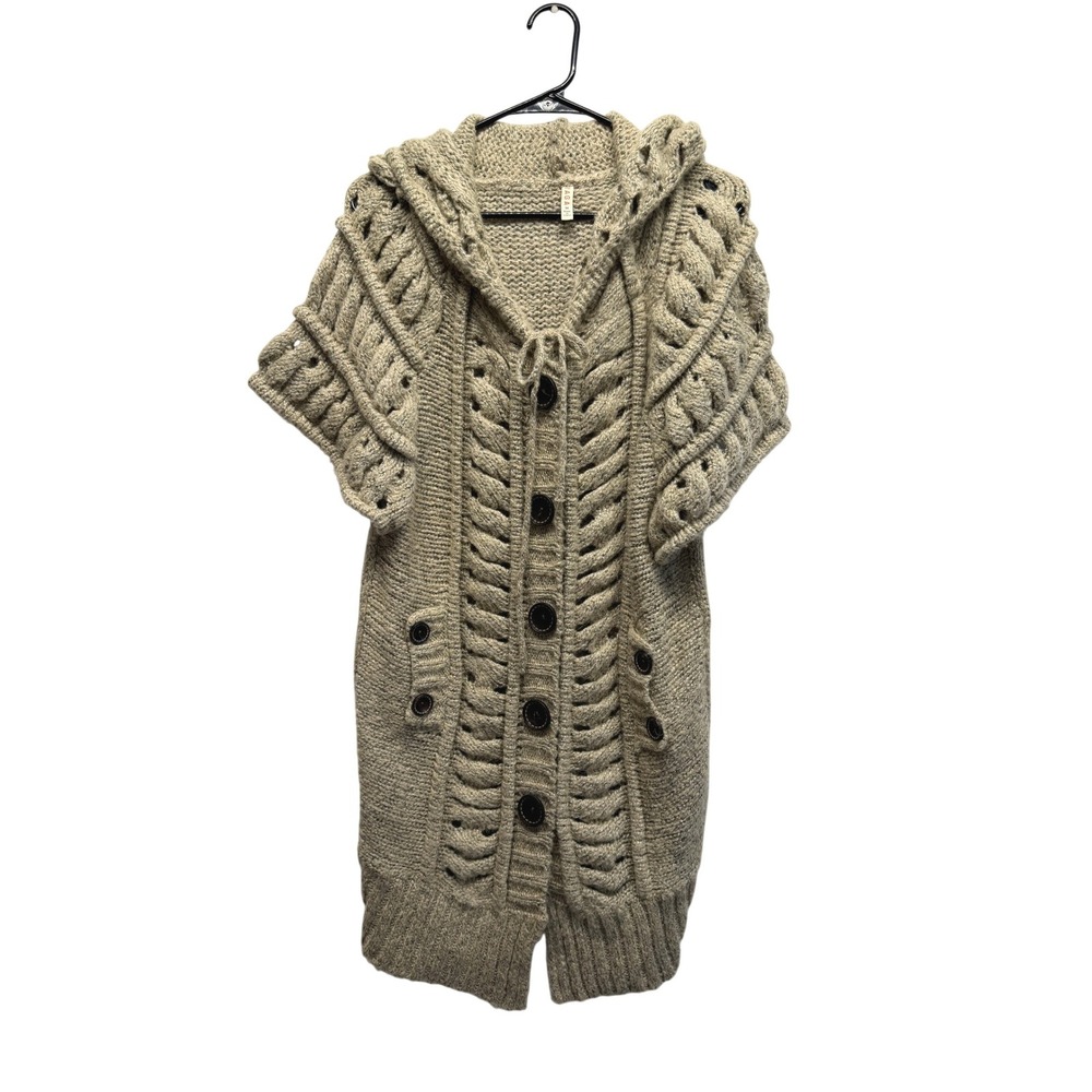 RAGA Women Medium Oatmeal Beige Chunky Knit Hooded Longline Cardigan Vest